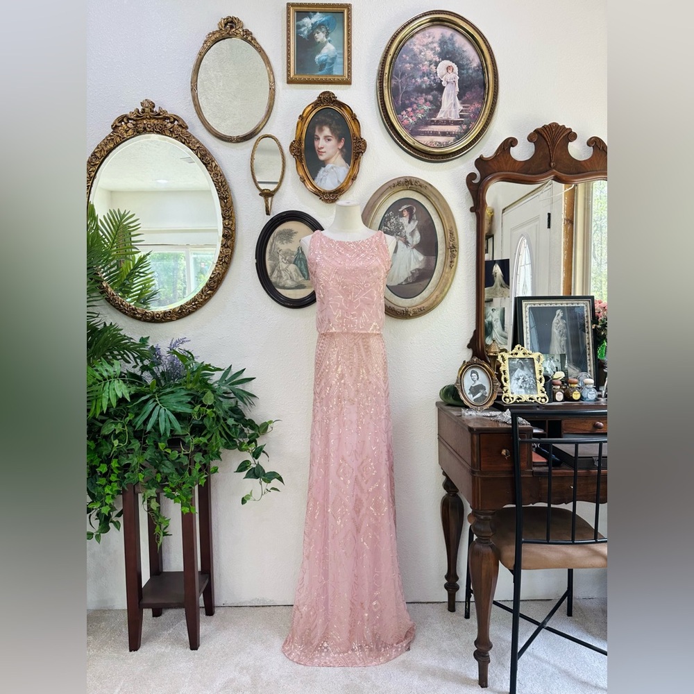 Mori Lee Madeline Gardner Blush Pink Sequin Gown Size 12